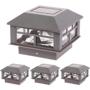 GreenLighting Modern Solar Post Cap Lights Fits 4x4 Wood, 4x4 & 5x5 PCV/Vinyl Outdoor Solar Powered Light, Fence Post, Landscaping, Deck, Garden- Bright LED, Waterproof Gray 4 Pack