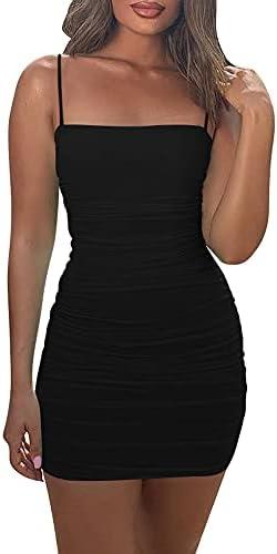 Mizoci Women's Sexy Sleeveless Ruched Spaghetti Strap Bodycon Mini Club Party Dress XS