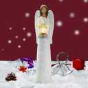 Christmas Angels Figurines Holding LED Light Crystal Star, Light Up Angel Statues and Figurines for Christmas Table Decor, Holiday, Polyresin 13.7 inch