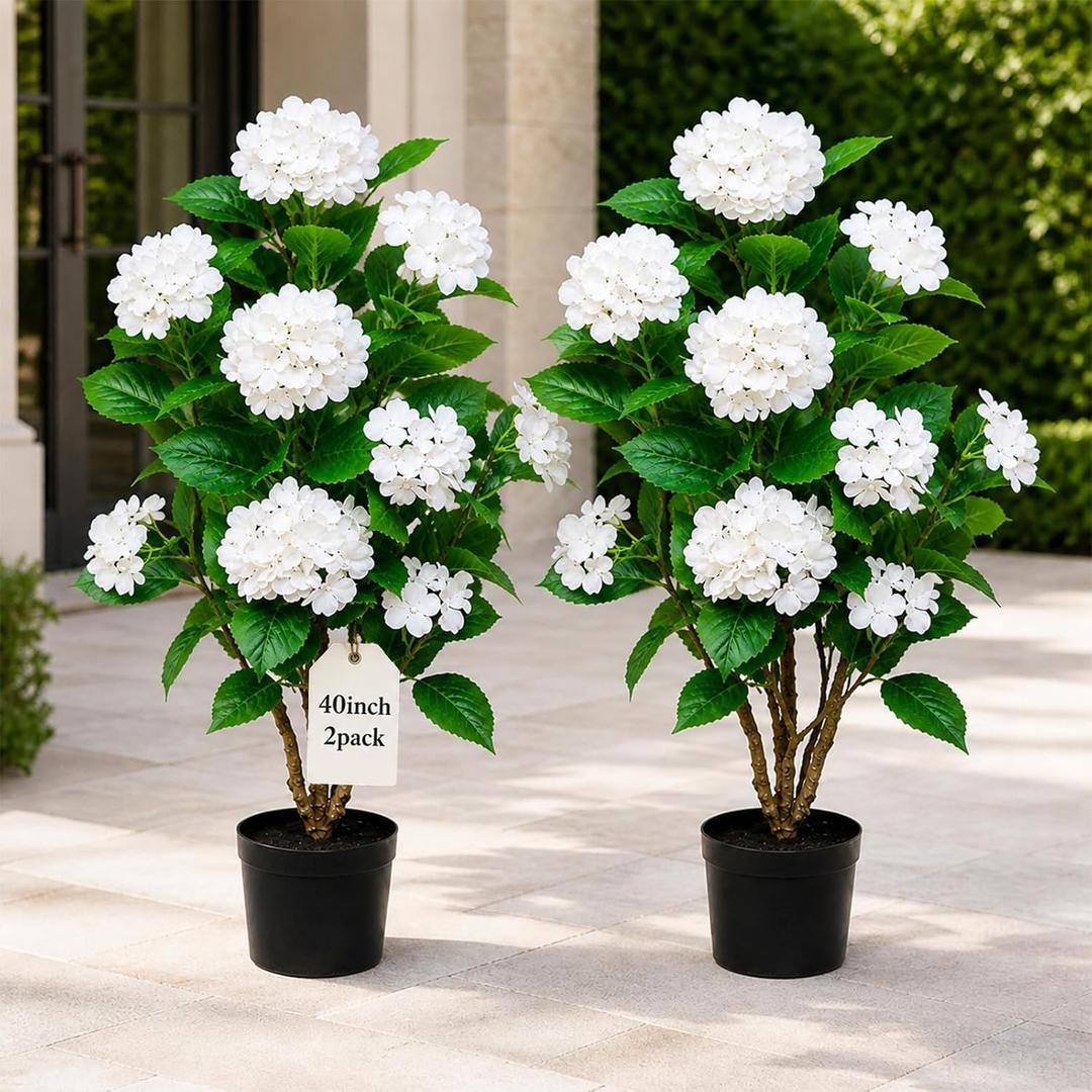 White Faux Hydrangea Tree 2pcs: 40 inch Hydrangea Artificial Flowers