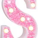 Pooqla LED Marquee Letter Lights, Pink Glitter Alphabet Sign Battery Powered Night Light, Birthday Party, Wedding, Girls Gifts, Home Bar, Christmas Decoration, S (Warm White)