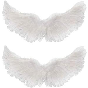 Gejoy 2 Pcs Angel Feather Floating Wings Halloween Costume with Elastic Straps Gift for DIY Women Adult Cosplay Wedding Games(23.62 x 15.75 Inch,White)