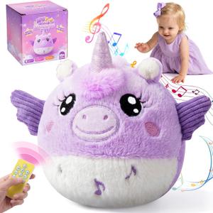 Music Crawling Toy for Baby 6-12 Month,Unicorn Tummy Time Toys & Floor Play | Infant Stuffed Animal Toy with Volume Adjustable/Rechargeable/Record, Baby Remote Sensory Toy Girl Gift Set for 1 Years Old+