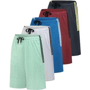 Real Essentials Mens 5 Pack: 9" Dry-Fit Shorts  Athletic Gym, Workout, Basketball, Running, Casual Lounge Active Pockets (Medium)