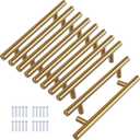 10 Pack 8" Brushed Brass Cabinet Cupboard Drawer Door Handle Pull Stainless Steel T bar Drawer pulls, 6" Length, 5" Hole Center (Gold)