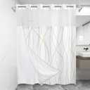 No Hook Beige Khaki Striped Shower Curtain with Snap in Fabric Liner Set - Hotel Shower Curtain and Liner Set with See Through Mesh Top Window,Machine Washable, 71x74 INCH