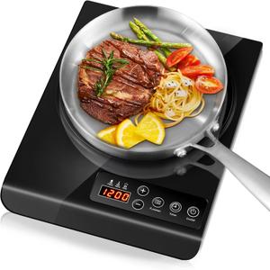 Portable Induction Cooktop Burner, 1200W Single Induction Countertop with Plug Fast Warm-Up Hot Plates for Electric Cooking Home Kitchen Office RV Camping Boat, Easy to Clean