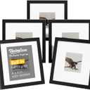 8x8 Picture Frame Set of 5,Display 4x4 Pictures with Mat or 8x8 without Mat, Black 4x4 Photo Frames Tabletop or Wall Mount Display for Poster Diploma Certificate Document Prints Photos Paintings