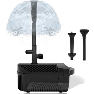 1050GPH/85W Large Water Fountain Pump, Pond Pump Fountain Kits for Outdoor, Pond Equipment with 3 Nozzle Options, Adjustable Water Flow, IPX8 waterproof, Black
