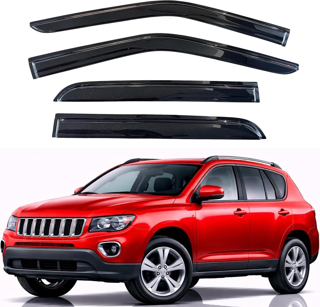 KPY Rain Guards Fit for 2007-2016 Jeep Compass, Out-Channel Window Visors Vent Wind Deflectors 4PC, Car Accessories for 07-16 Compass