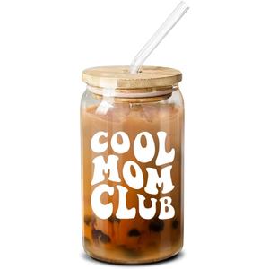 NewEleven Gifts For Mom - Birthday Gifts For Mom From Kids  Unique Birthday Present Ideas For Mother, Wife From Daughter, Son, Husband - 16 Oz Coffee Glass (Cool mom club CF)