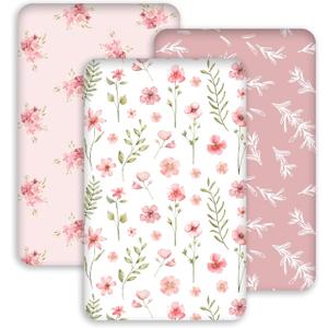 Bassinet Sheets 33x20 for Baby Delight, Newton,Airclub,Maxi Cosi,Angelbliss,Dream on Me,Mika,Harppa,Amke,ezebaby Rectangle Bassinet Mattress - Pink Floral 3 Pack Girl