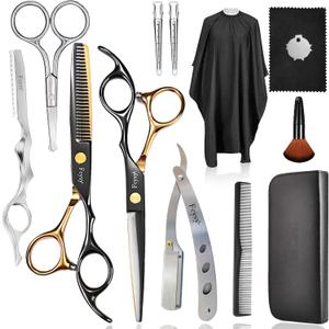 Fcysy Professional Barber Scissors Kit - Thinning Shears for Texturizing Hair Cuts, Salon & Wig Scissors Set for Women & Men (Gold 13 Pcs)