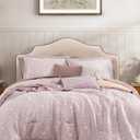 Comforter Set Queen Size - 7 Pieces Floral Pink Bedding for All Seasons, Farmhouse Shabby Chic Embroidery Bed Set, Soft Jacquard Queen Comforter Set with Sheets, Pillowcases & Shams