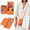 Cavor for iPhone 14 Pro Max Wallet Case with Card Holder for Women Men, for iPhone 14 Pro Max Case with Strap, Crossbody Lanyard Phone Case, Magnetic Detachable Compatible with Magsafe-Orange