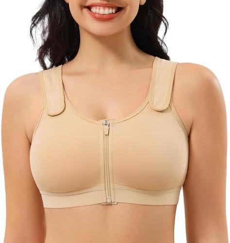 CYDREAM Zip Front Closure Wireless Bras for Women Full Coverage Post Surgery Compression Back Smoothing Comfort Adjustable, M, Beige