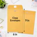 SUNEE Envelops, 6"x9" Brown Kraft Envelopes with Clasp Closure, 28-lb Paper Mailing Envelopes, 100 Count, Great for Filing, Storing or Mailing Documents