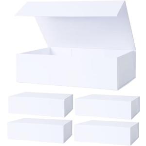 Aimyoo White Collapsible Gift Box with Magnetic Closure Lids 10.5x7x3 in, Bridesmaid Groomsman Proposal Boxes, Rectangle Storage Box 5 Pack (Pack of 5, White-Medium)