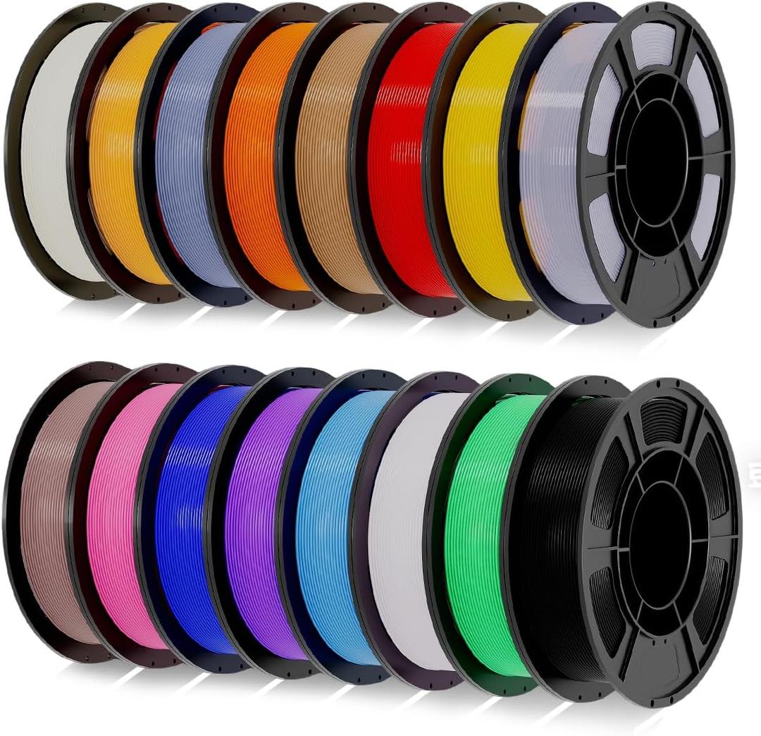 PLA+3D Printer Filament 1.75mm Bundle, Individually Vacuum Packed, Multicolor Dimensional Accuracy +/- 0.02mm, 0.25kg per Spool, 16 Pack, 4kg Total