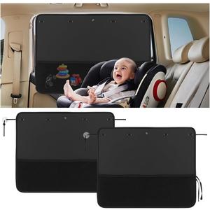 Bittwee 2PCS Car Window Shade, UV Protection Blockout Vehicle Side Window Sun Shade with Storage Net Pockets & 7 Suction Cups, Auto Privacy Curtain for Baby, Universal for Vehicles