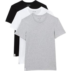 Lacoste Men's 100% Cotton Slim Fit Crew Neck Undershirt, 3-Pack (Medium, White/Dove Grey/Black)