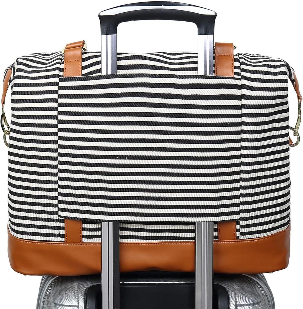 CAMTOP Women Ladies Travel Bag Canvas Weekend Overnight Carry On Luggage Bags (Black stripe)