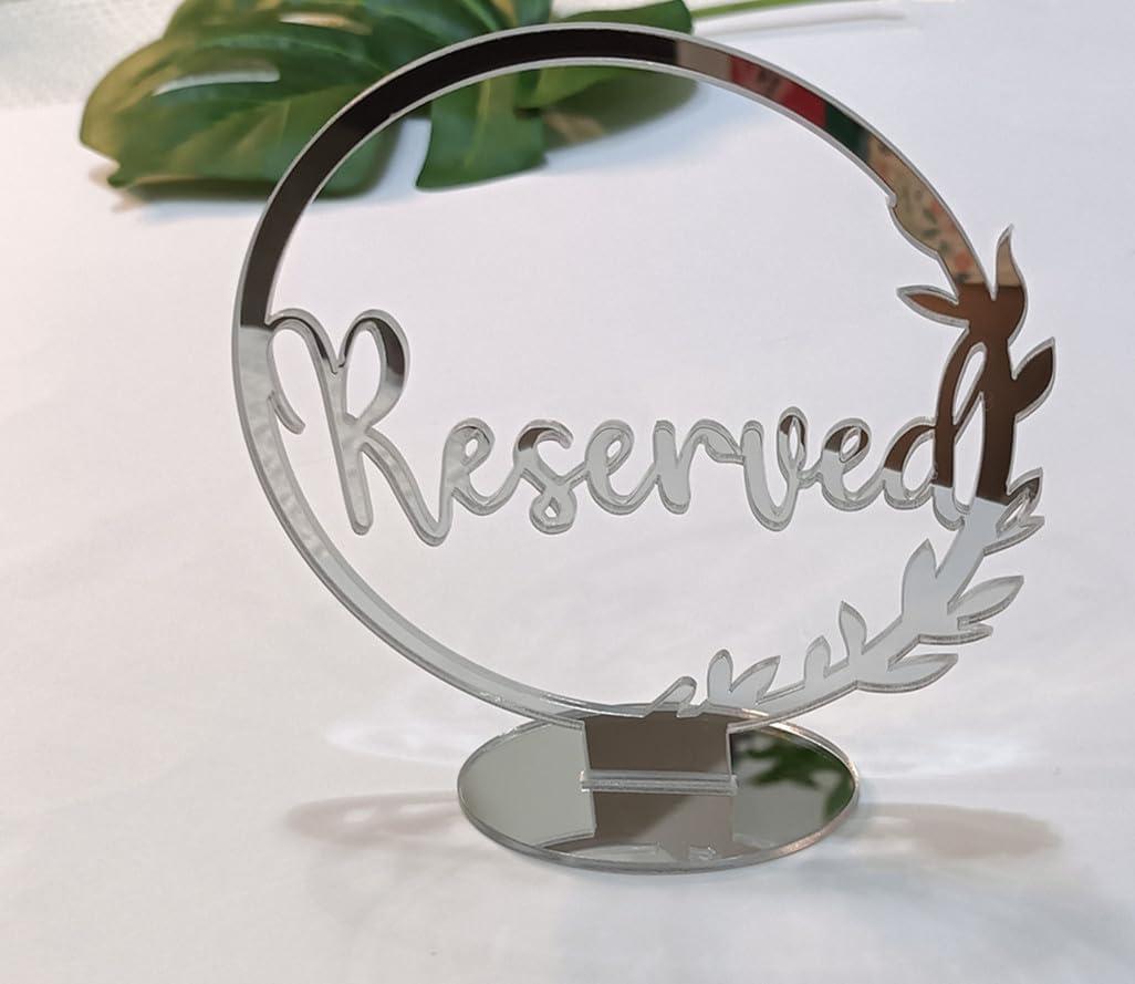 Set of 5 Acrylic Reserved Table Sign,Acrylic Reserved Signs for Floral Wedding Table Deco,Reservation Restaurant Business Office (Silver Mirror, 5'')