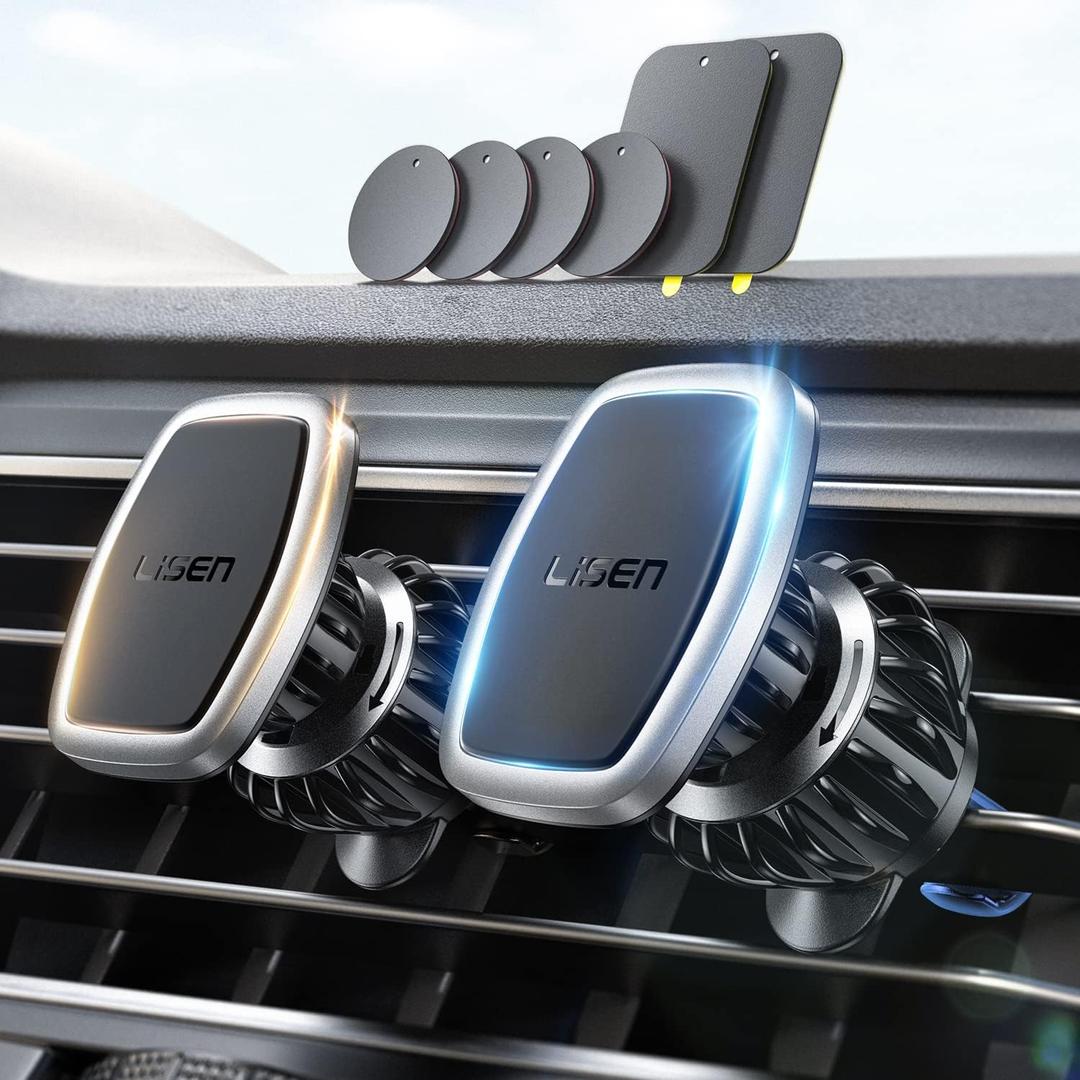 LISEN Pack of 1 Magnetic Phone Holder for Your Car - 6 Military Magnets Vent Cell Phone Mount (Silver) (Sliver)