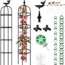 2 Pack Garden Obelisk Trellis for Climbing Plants Outdoor 6.6ft - 78", Rustproof PE Coated Metal Plant Cages & Supports, Heavy Duty Round Garden Trellis for Indoor Flowers, Pots, Vines (Black 01 Obelisk Trellis B [Finial & Bird Drinking])