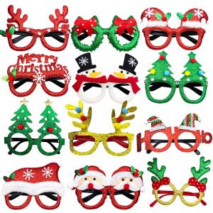 JoFAN 12 Pack Christmas Glasses Glitter Glasses Frames Costume Accessories for Christmas Decorations Party Favors Stocking Stuffers Party Supplies