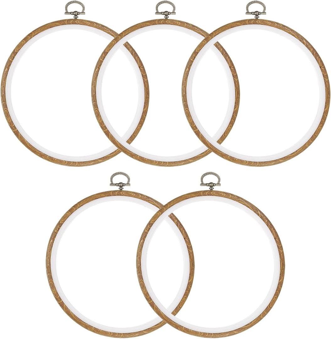 PATIKIL 5 Pieces 6 Inch Embroidery Hoops Frame Round Imitated Wood Circle Cross Stitch Hoop Ring for Embroidery Art Craft Handy Sewing Decoration