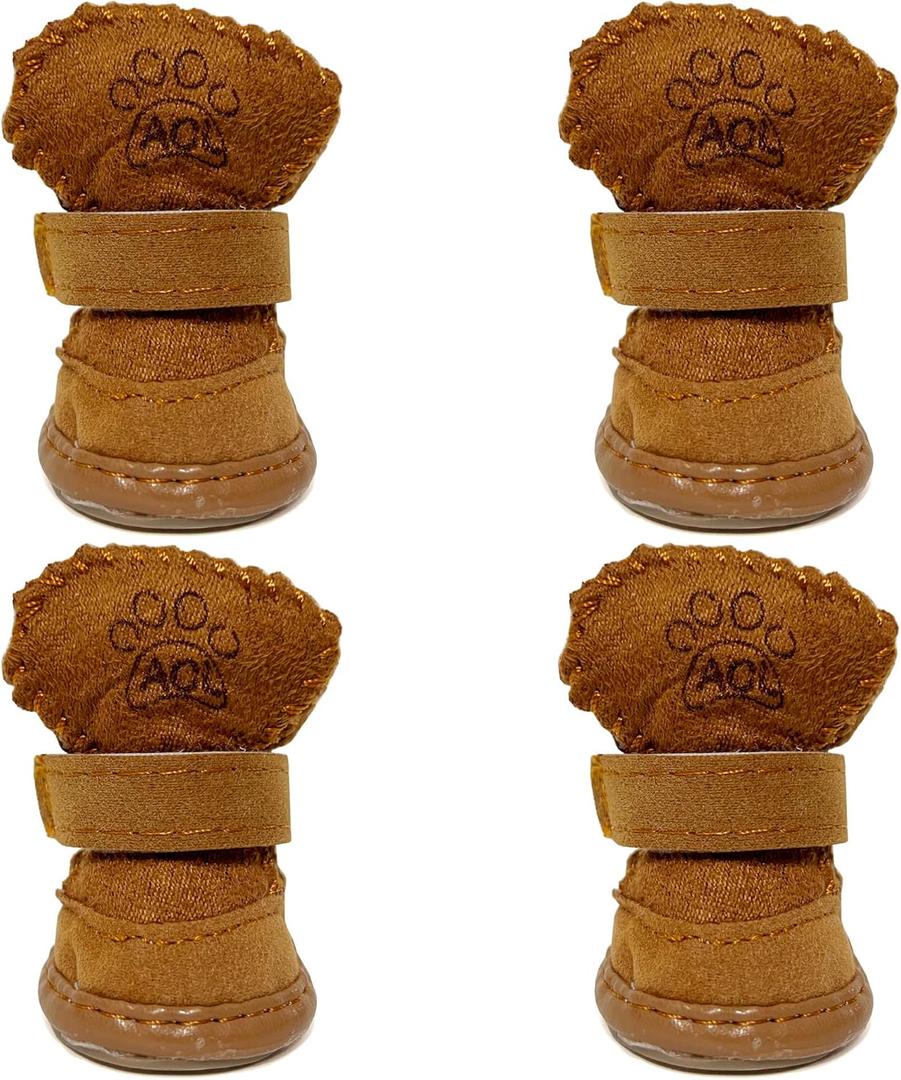 Dog Boots, HiBallBall 4 PCS Dog Shoes for Small Pets Dogs, Anti-Slip Snow Boots, Paw Protectors (Brown, Size3) (XS)