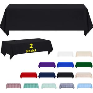 ABCCANOPY 2 Pack Rectangle Polyester Tablecloth 90 x 132 Inch Indoor Outdoor Stain-Resistant Washable Heavy-Duty Fabric Table Cover Elegant Home Decor Black