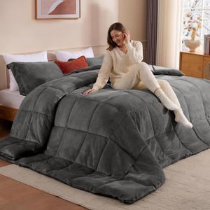 STWIENER Oversized King Comforter Duvet Insert 120"x120" - Plush Fluffy Heavy Winter Flannel, Extra Large Super King Size Breathable Microfiber with 8 Corner Tabs, All Seasons Warm Bedding (Grey) (Winter Edition - Gray)