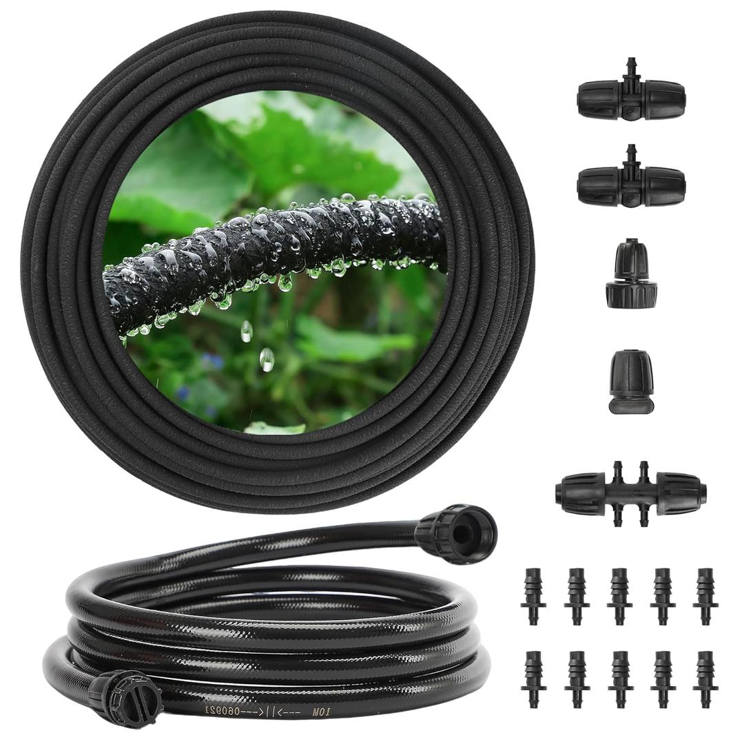 MIXC Drip Irrigation System with 100FT 1/4" Soaker Hose - 80% Water Savings, Weeping Tech for Deeper Root Watering, Garden Kit with 10FT 1/2" Tubing for Raised Beds, Vegetables, Lawn, Greenhouse