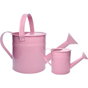 Small Metal Watering Can Set, Pink, 1.2L and 0.23L Garden Cans with Long Spout, Indoor Outdoor Plant Care (Pink)