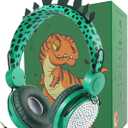 Kids Headphones,Dinosaurs Wired Headsets for Boys&Girls,Built-in Mic&On/Over Ear HD Stereo for Online Study/School/Tablet with Nylon Cable (Green)