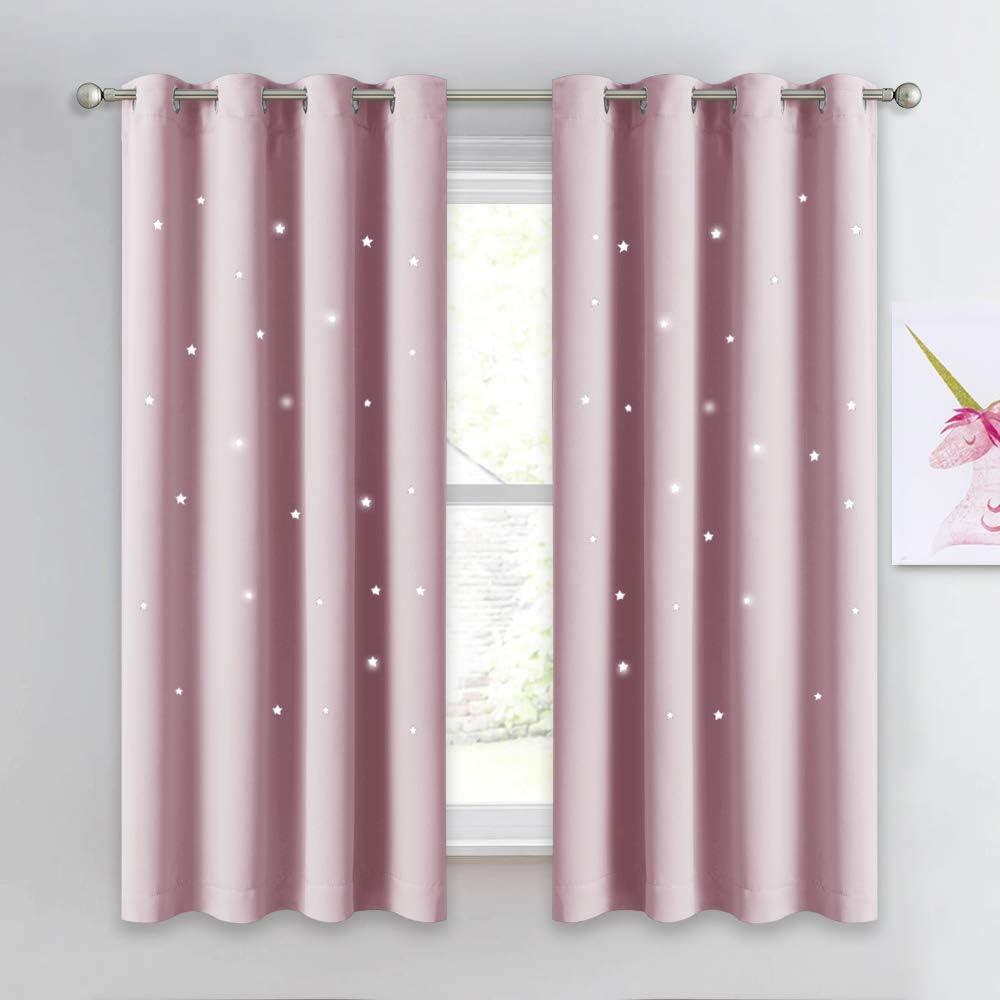 NICETOWN Star Curtain for Girl's Room - Thermal Insulated Hollow Star Cut Out Room Darkening Curtain and Drapery (Lavender Pink=Baby Pink, Sold Individually, 52 inches x 63 inches)