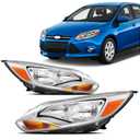 Headlights Headlamp Assembly compatible with 2012 2013 2014 Ford Focus Halogen Models,Include Bulbs, Chrome Housing Amber Corner