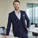 Mens Suit 3 Piece Slim Fit Wedding Business Suits for Men Three Piece Suit Set Formal Peak Lapel Elegant, Navy Blue, Small