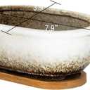 ARTKETTY Succulent Pots, 7.9'' Large Ceramic Pots for Indoor Cactus Plants, Shallow Succulent Planters with Drainage Tray, Oval Bonsai Plant Container Bowl Garden Home Windowsill Decor