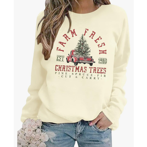 MYHALF Christmas Sweatshirts for Women 2025 Crewneck Christmas Trees Shirts Long Sleeve Xmas Holiday Sweater Tops Lightweight (XL, Apricot)