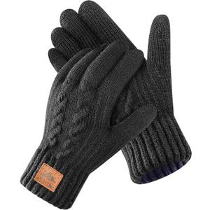 Merino Wool Gloves for Men & Women, Thermal Gloves With Touchscreen Warm Fleece Liner for Winter Cold Weather (X-Large, Black)