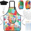 XLSXEXCL Artist Costume for Kids, Painter Dress Up Set with Colorful Artist Apron and Sleeves, Palette, Brush, Necklace, and Black Hat, Kids Painter Costume Accessories for Boys and Girls (Style 1)