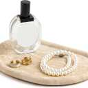 Natural Travertine Tray, Special-Shaped Jewelry Tray, Marble Ring Dish for BathroomCountertop, Nightstand,Dressing Table, Bedside Table, Home Decor, Beige(Middle) (10.6" x 7.4" x 1.5")