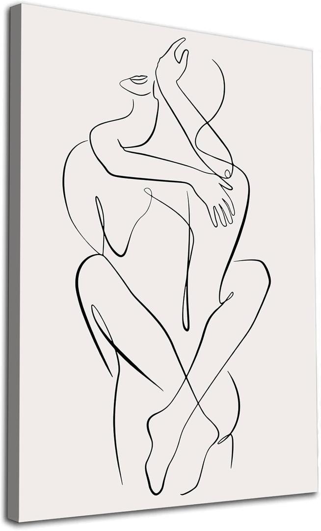 Minimalist Line Wall Art One Line Art Couple Hugging Line Art Minimalist Abstract Print Black White Abstract Line Art Abstract Line Couple Wall Art Modern Female Body Art for Bedroom 16x24inch Framed (16L" x 24W")