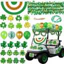 St Patricks Golf Cart Parade Decorations Kit, Irish Shamrock Parade Decor Set with Irish Flag Bunting,Green Metallic Tinsel Garland,Shamrock Balloons, Cards, for Irish Party Golf Cart Decor