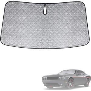 6 Layers Custom Fit Windshield Sun Shade for 2008-2023 Dodge Challenger, Foldable Car Sunshade with Storage Bag, Heat Reflective & UV Protection