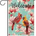 3 x Welcome Spring Summer Cardinal Floral Decorative Garden Flag, Red Birds Pink Magnolia Flower Small Yard Outside Decorations, Farmhouse Burlap Outdoor Home Decor Double Sided 12 x 18, (Mix, 3 Packs)