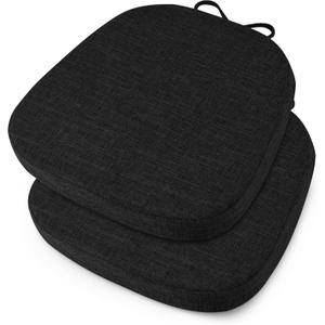 OVOV 14x14 Chair Cushions for Metal Dining Chairs Set of 2 Non Slip Thick Textured Chair Pads for Dining Chairs with Ties and Removable Cover (Black)